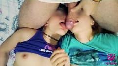 Little bit balls licking and lesbian kissing