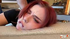 Redhead hard fucking and deep blowjob