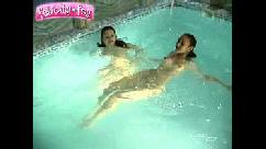 Felicity fey and kamilla on a swimming pool